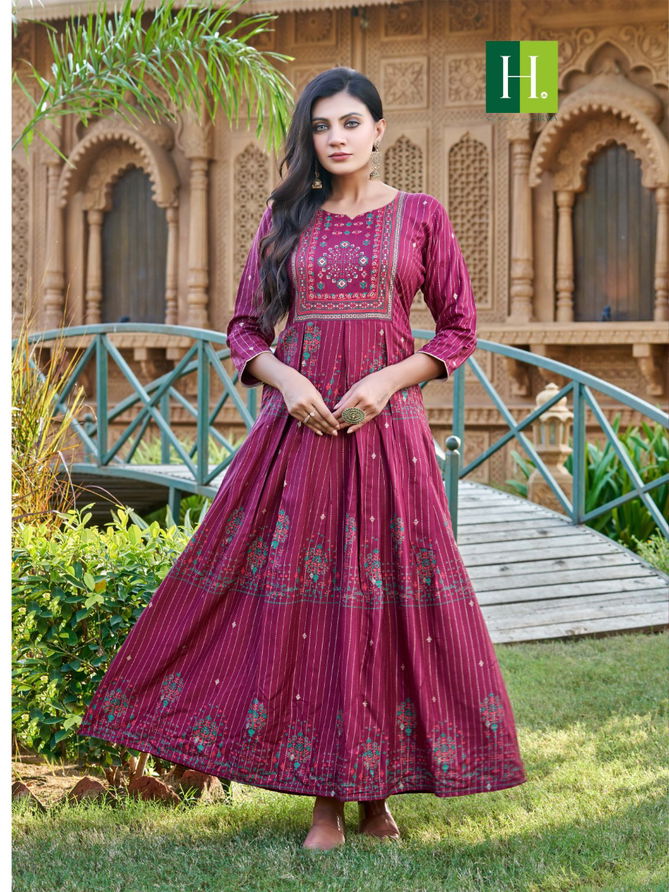 Hirwa Saina Heavy Festive Wear Wholesale Anarkali Kurtis Catalog